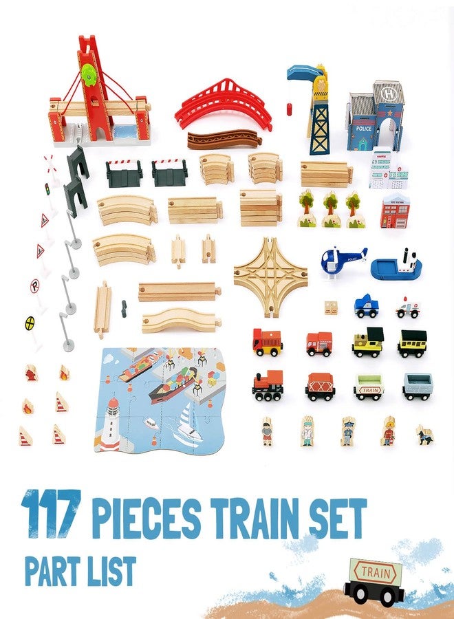 Giant bean 117 Pcs Busy Port City Train Set for Kids- Expandable & Changeable Wooden Train Track Set Toy, for Boys & Girls Ages 3-14 - Image 4